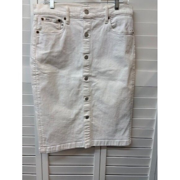 Polo Ralph Lauren Dresses & Skirts - Polo Ralph Lauren White Denim Button-Front Skirt With Back‎ Pockets Size 10